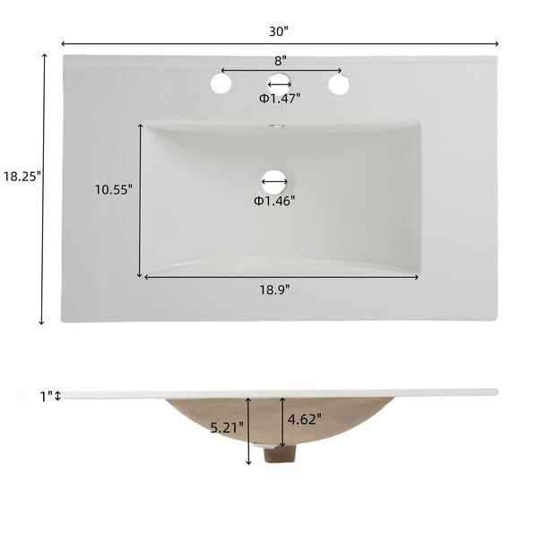 Bathroom Vanity With Ceramic Sink, Freestanding Cabinet - Antique Natural / Brown