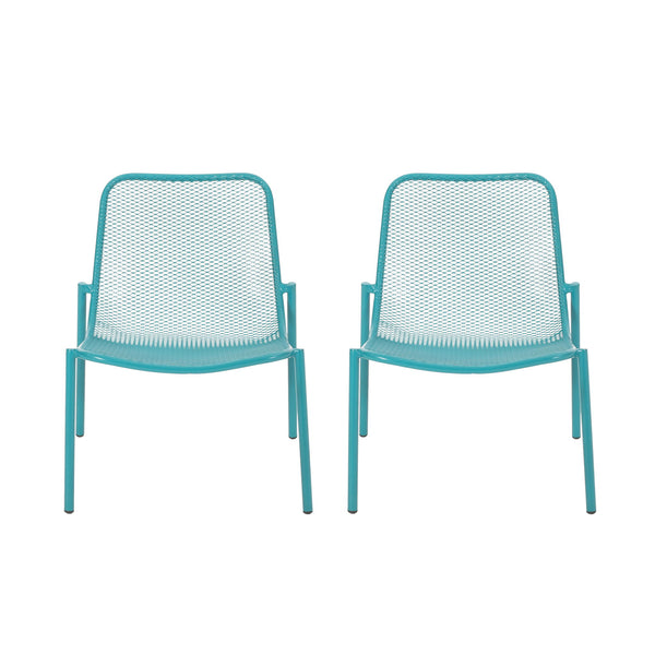 Outdoor Iron Chair With Mesh Design - Teal