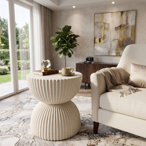 Side Table With Speckled Ribbed Texture