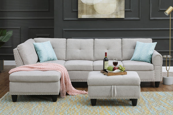 Alger - Left Hand Facing Sofa & Chaise With Ottoman