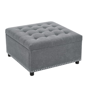 Square Tufted Storage Ottoman With Nailhead Trim