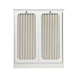 Louvered Flip Top Laundry Cabinet With Dual Fabric Baskets - White