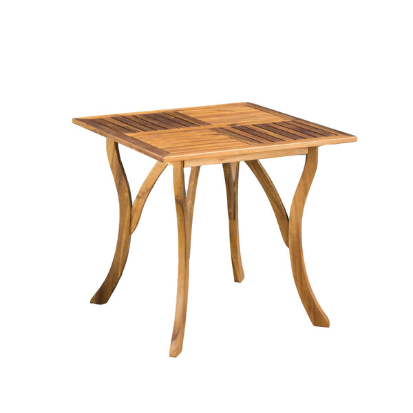 Outdoor Rectangular Table With Curved Legs And Perpendicular Wooden Slats Table Top
