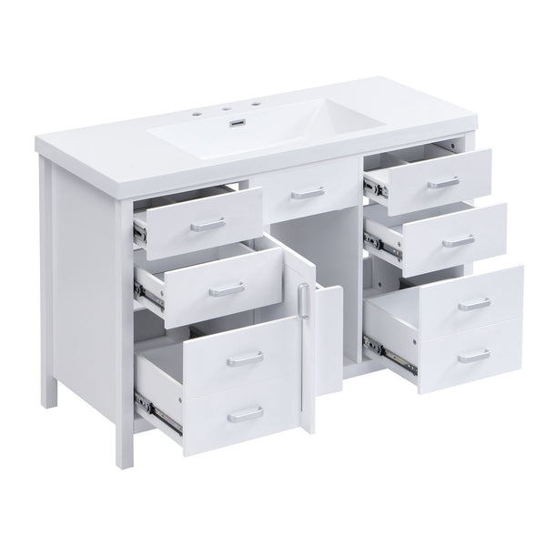 47.25" Modern Bathroom Vanity With Sink, Soft Close Single Door & 6 Drawers - White