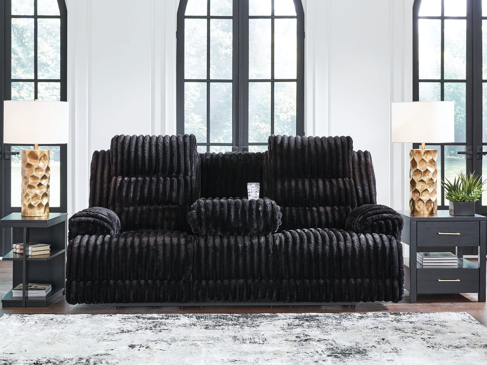 Rhine Falls - Reclining Power Sofa With Drop Down Table - Onyx