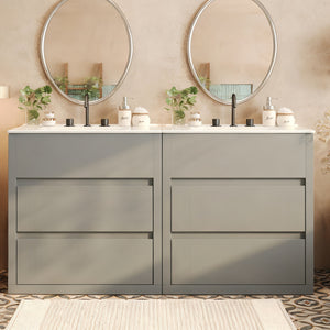 Double Sinks Bathroom Vanity Set With 2 Ceramic Basins