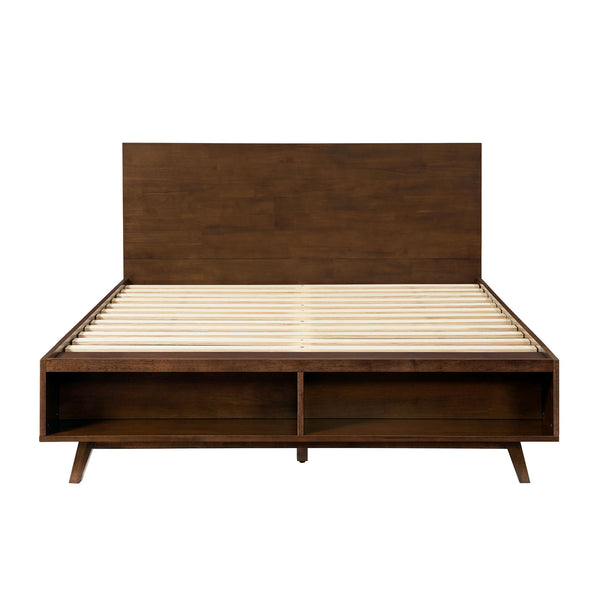 Queen Size Platform Bed Frame With Footboard Storage - Walnut