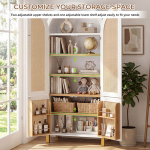Tall Arched Cabinet With Rattan Doors & Adjustable Shelves