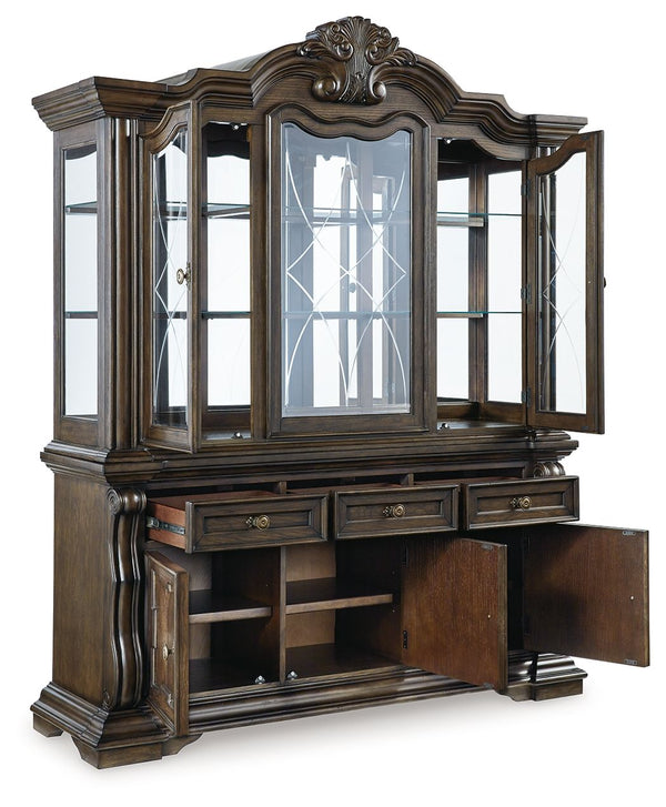Maylee - 11 Pc. - Dining Extension Table, 4 Side Chairs, 2 Arm Chairs, Storage Bench, Buffet And Hutch - Dark Brown