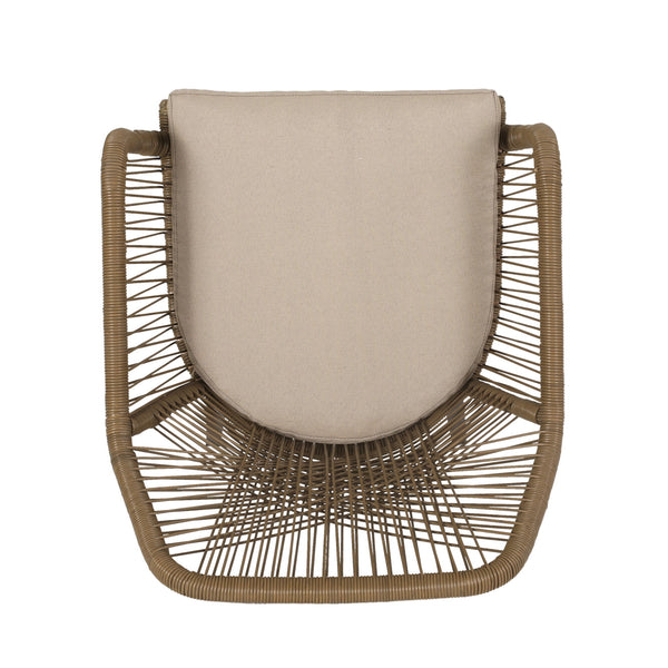 Modern Wicker Dining Club Chair With Water Resistant Cushions - Brown / Beige