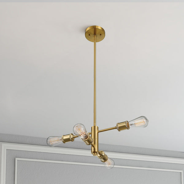 Trellis - 4 Lights Modern Gold Chandelier Vintage Pendant Fixture For Living Room - Clear / Gold