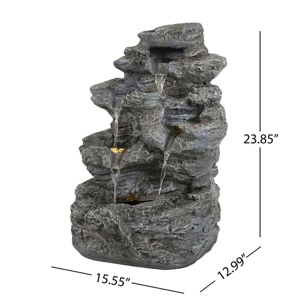 Concrete Rock Waterfall Fountain With LED Lights, Outdoor Garden Decor