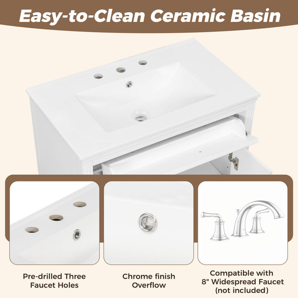 Freestanding Bathroom Vanity With Sink, Soft Close Door, Tip Out Drawer