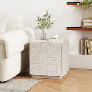 Chic Modern Mgo Cube Side Table With Fluted Design - Antique Brown