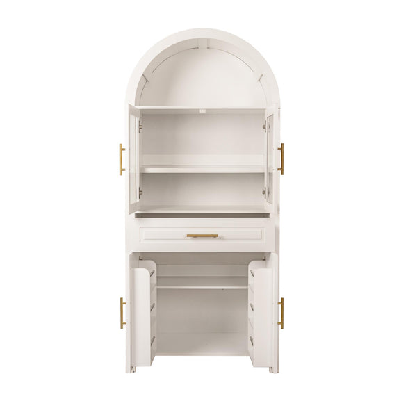 Arched Kitchen Pantry Cabinet With Adjustable Shelves & Barn Door Design