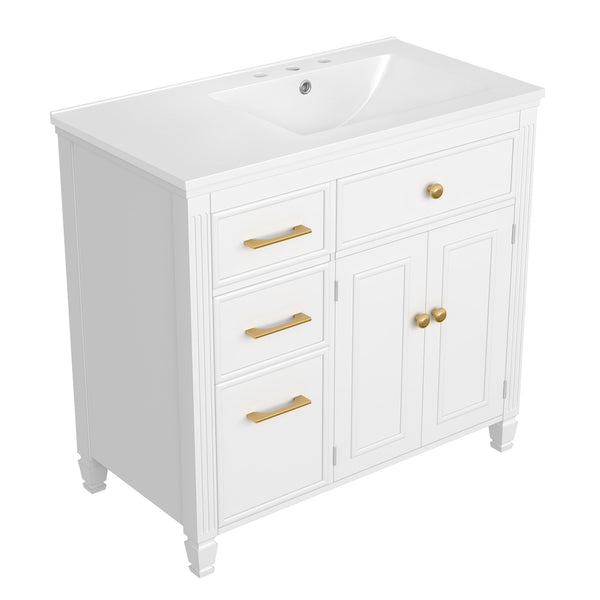 Bathroom Vanity With Sink, 1 Tip Out Drawer, 3 Side Drawers, Adjustable Shelf