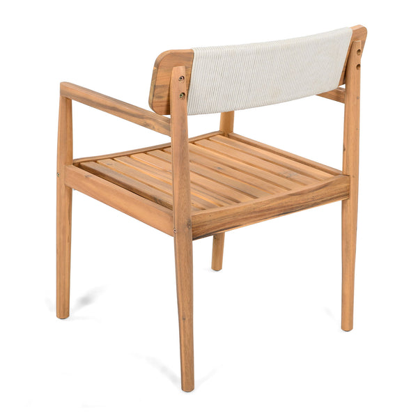 Creative Braided Acacia Wood Outdoor Dining Table And Chairs With Armrests (Set of 2) - Teak / White