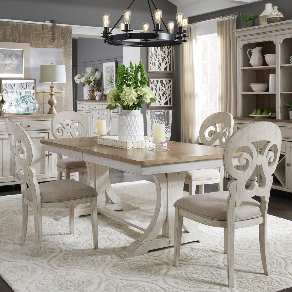 Farmhouse Reimagined - Trestle Table - Antique White / Chestnut Tops