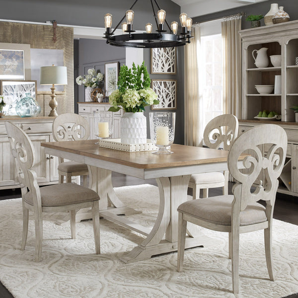 Farmhouse Reimagined - Trestle Table - Antique White / Chestnut Tops