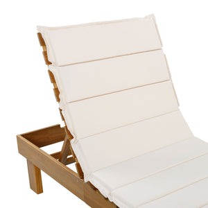 Chaise Lounge With Multi Fold Cushion, 3 Position Adjustable Backrest For Patio - Beige / Teak