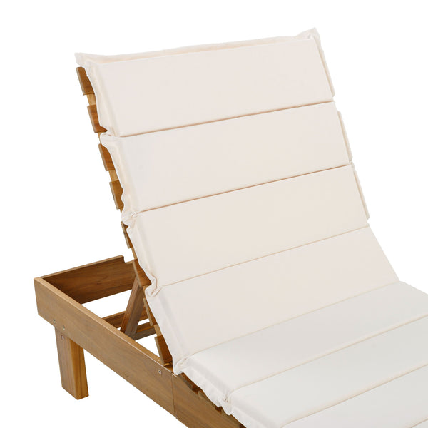 Chaise Lounge With Multi Fold Cushion, 3 Position Adjustable Backrest For Patio - Beige / Teak