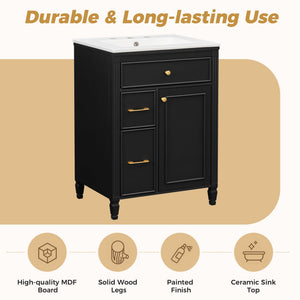 Freestanding Bathroom Vanity With Sink, Soft Close Door, Tip Out Drawer