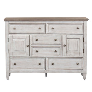 Heartland - 2 Door 6 Drawer Chesser - Antique White / Tobacco Tops