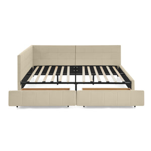 Upholstered Storage Tufted Bed Frame With Backrest And Armrests