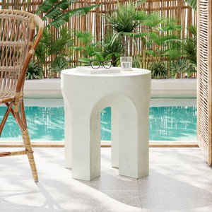Outdoor Round Top Side Table / End Table, Living Room Accent Table - Antique White