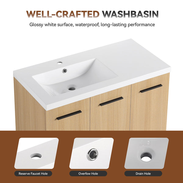 Freestanding Bathroom Vanity Set With Tall Linen Cabinet, 3 Door Storage Cabinet, Single Sink