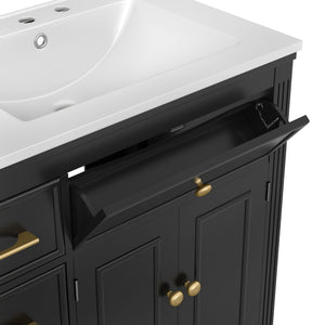 Bathroom Vanity With Sink, 1 Tip Out Drawer, 3 Side Drawers, Adjustable Shelf