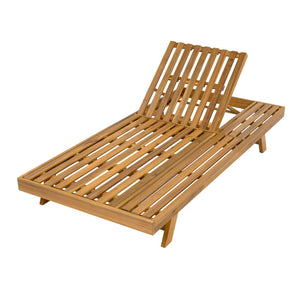 Acacia Wood Lounge Chaise Set With Headrest And Water Resistant Cushions - Beige