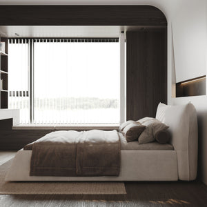 King Size Platform Bed With Special-Shaped Headboard - Cream
