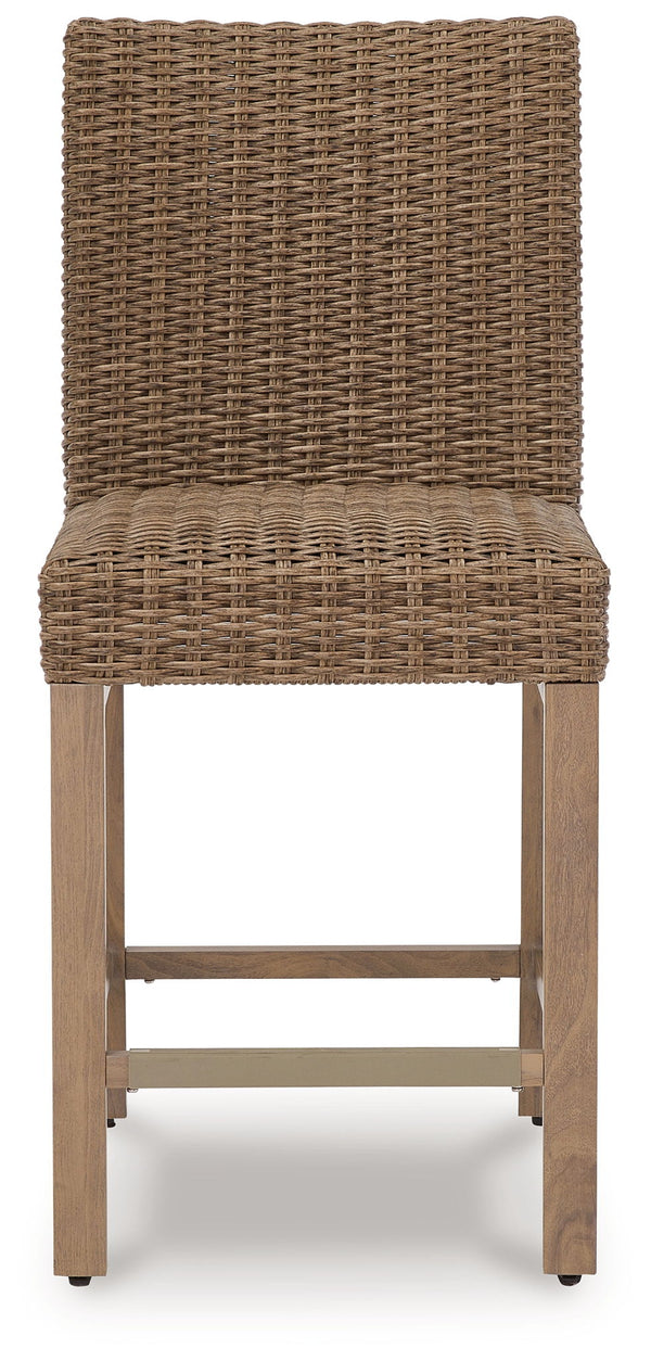 Walton Bridge - 5 Pc. - Square Bar Table W/Fire Pit, 4 Barstools - Driftwood