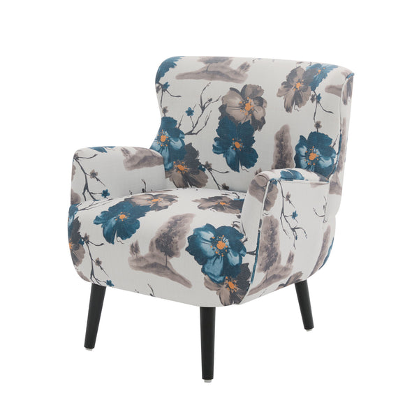 Armchair With Round Arm - White / Blue