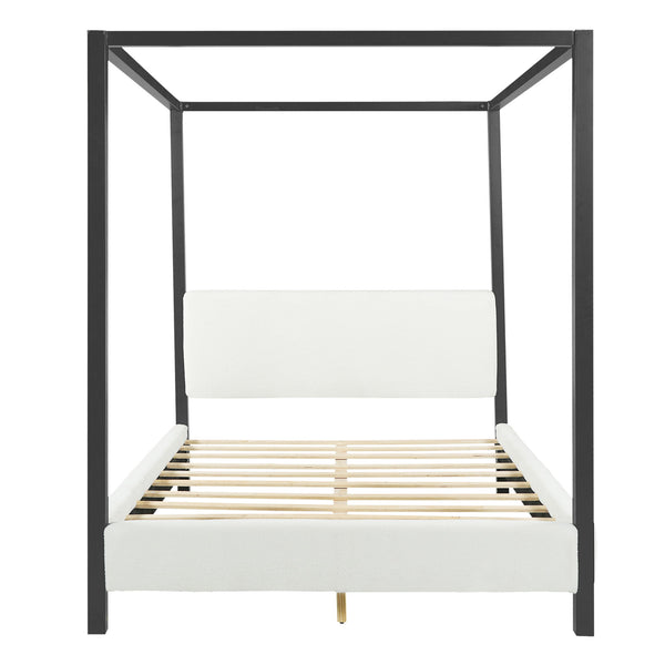 Queen Canopy Bed With Upholstery - White / Black