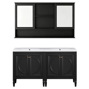 Double Sink Bathroom Vanity Set With Wall Mount Mirror Cabinet