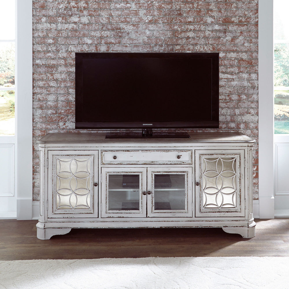 Magnolia Manor - Entertainment TV Stand (Glass Doors) - White