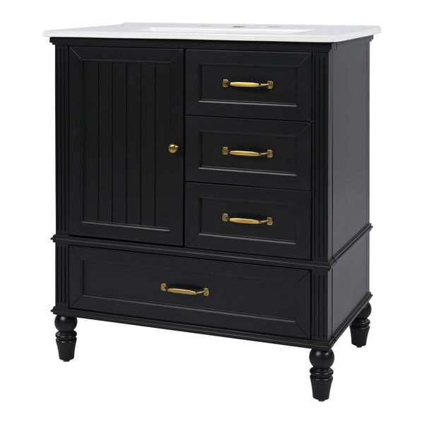 30" Bathroom Vanity With Sink, 3 Drawers, Adjustable Feet