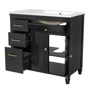 Bathroom Vanity With Sink, 1 Tip Out Drawer, 3 Side Drawers, Adjustable Shelf