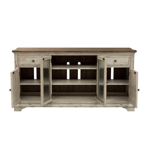 Morgan Creek - Entertainment TV Stand - Antique White / Wirebrushed Tobacco Accents