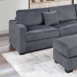 3 Piece Sectional Sofa With Reversible Chaise And USB Storage Ottoman