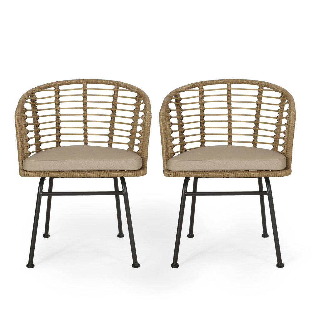 Randy - Modern Wicker Chair With Water Resistant Cushions - Brown / Beige