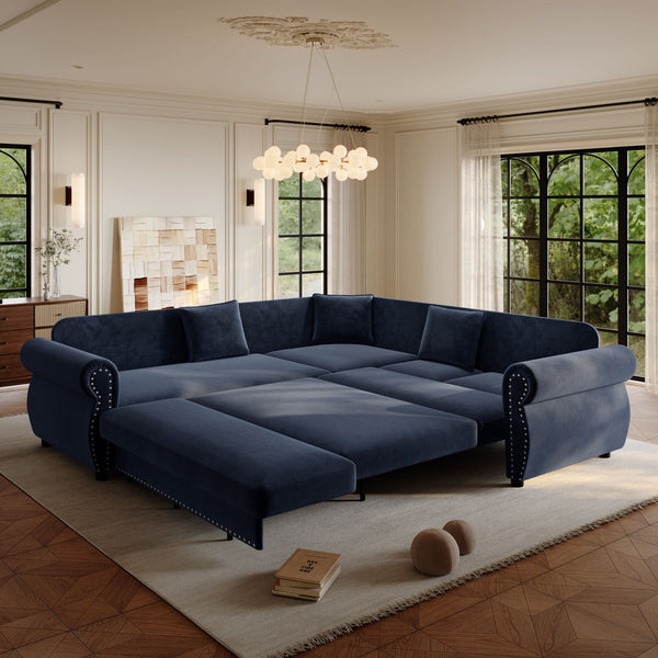 L-Shaped Sofa Couch With Pull-Out Bed