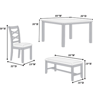 Dining Set 6 Piece With Table And Upholstered X Back Chairs - Charcoal