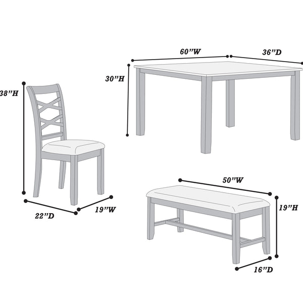 Dining Set 6 Piece With Table And Upholstered X Back Chairs - Charcoal