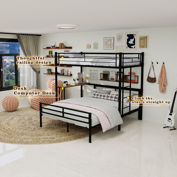 Bunk Bed With Built In Desk & Guardrail Frame