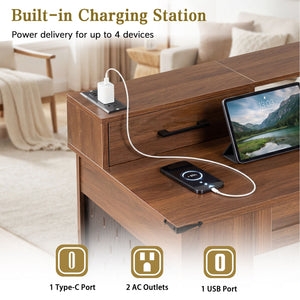 Office Desk With Storage Cabinet, Charging Station, Monitor Stand & Pegboard