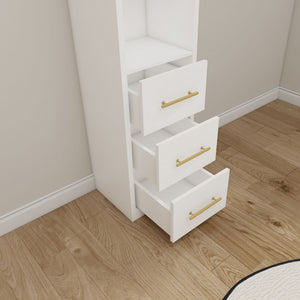 Rectangular Side Storage Cabinet With 3 Drawers For Bedroom - White