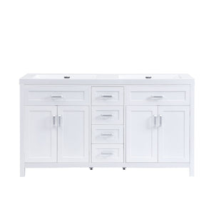 59.1" Minimalist Double Sink Bathroom Vanity With Top, Soft Close Doors & Drawers - White